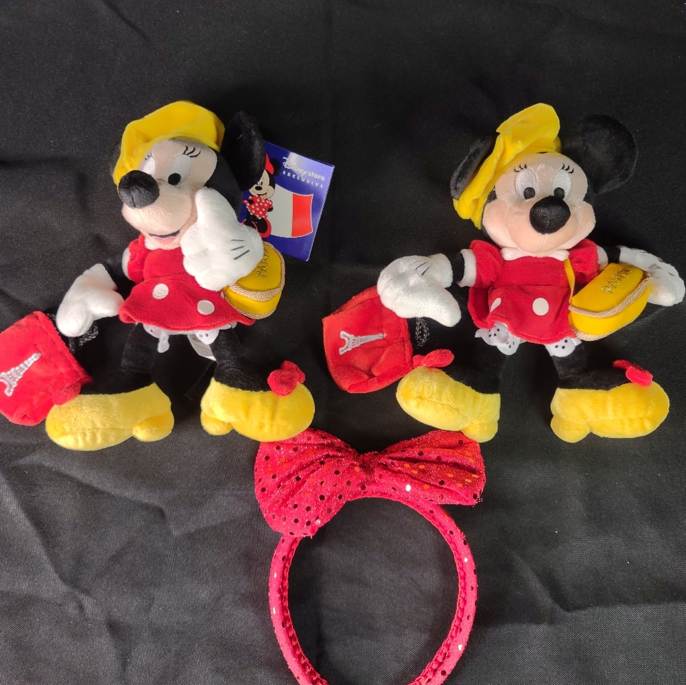 2 Minnie Mouse Paris Shopper And Red Sequin Headband